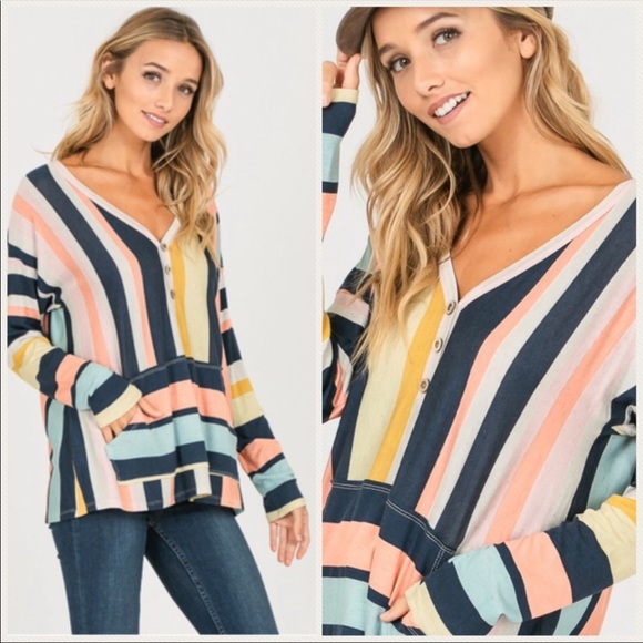 ValMarie Tops - Lite-Weight Striped Henley Tops